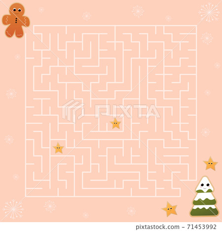 Cute christmas labyrinth game for kids, maze puzzle for childrens books, helt gingerman character find right path Cute christmas labyrinth game for kids, maze puzzle for childrens books, helt gingerman character find right path 71453992