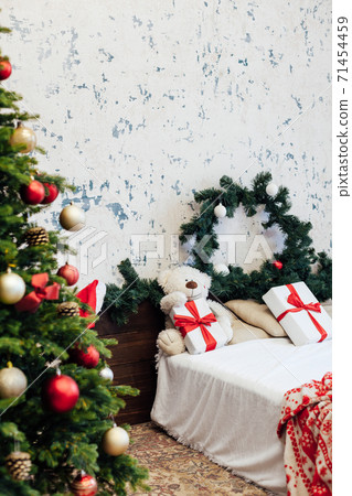 Christmas tree with gifts for new year bedroom holiday winter Christmas tree with gifts for new year bedroom holiday winter 71454459