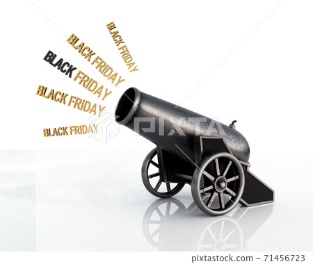 Circus cannon shooting text Black Friday, 3d illustration 71456723