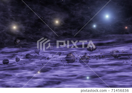 Asteroids or meteorites in space nebula. Deep space image, science fiction fantasy 71456836
