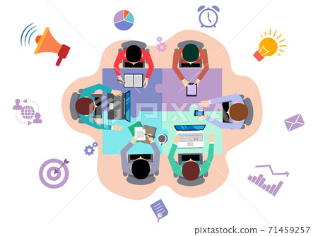 A group of people with devices in hand working together symbolizing networking and communication team collaboration illustration A group of people with devices in hand working together symbolizing networking and communication team collaboration illustration 71459257