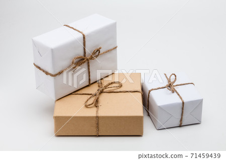 Parcels in white wrapping paper group isolated Parcels in white wrapping paper group isolated 71459439