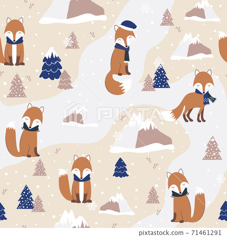 Christmas seamless pattern with red fox... - Stock Illustration ...