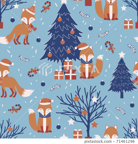 Christmas seamless pattern with fox background,...-插圖素材 [71461296 ...