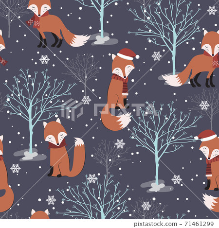 Christmas seamless pattern with fox background,... - Stock Illustration ...