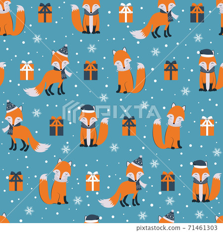 Christmas seamless pattern with fox background,... - Stock Illustration ...