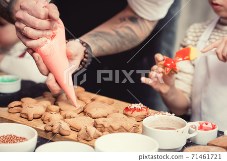 Close up of cookies baking. Little kids hands 71461721