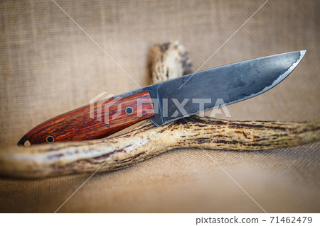 Hunter combat hand made knife and deer antlers 71462479