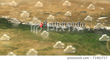 Kathmandu city and cloudy weather icon on the map, weather forecast related 3D rendering Kathmandu city and cloudy weather icon on the map, weather forecast related 3D rendering 71462717