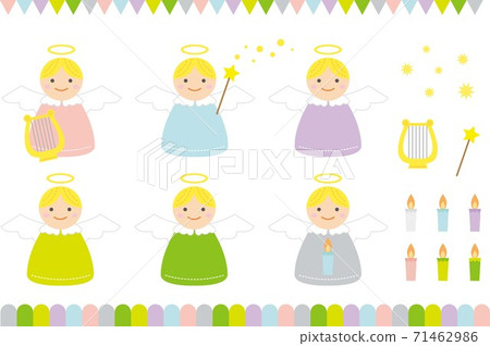 Pastel color cute smiling angel material set Pastel color cute smiling angel material set 71462986