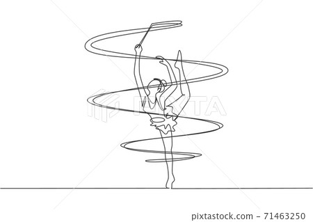 One continuous line drawing of young ballerina girl in motion. Rhythmic gymnast in leotard with ribbon. Healthy sport and active dance concept. Dynamic single line draw design vector illustration One continuous line drawing of young ballerina girl in motion. Rhythmic gymnast in leotard with ribbon. Healthy sport and active dance concept. Dynamic single line draw design vector illustration 71463250