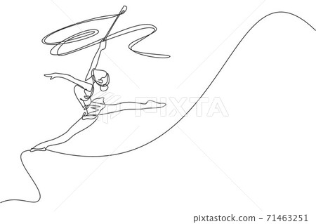 One continuous line drawing of young ballerina girl in motion. Rhythmic gymnast in leotard with ribbon. Healthy sport and active dance concept. Dynamic single line draw design vector illustration One continuous line drawing of young ballerina girl in motion. Rhythmic gymnast in leotard with ribbon. Healthy sport and active dance concept. Dynamic single line draw design vector illustration 71463251