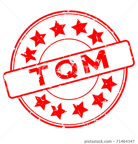 Grunge red TQM (Abbreviation of total quality management) word with star icon round rubber seal stamp on white background 71464347
