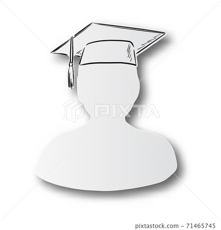 black line hand drawn of graduate cap with tassel on human shape cut paper with shadow isolated on white background. Education concept. black line hand drawn of graduate cap with tassel on human shape cut paper with shadow isolated on white background. Education concept. 71465745