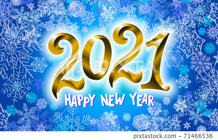 Happy New 2021 Year. Holiday vector illustration of golden gradient numbers 2021 snowflakes background. Festive poster or banner design 71466536