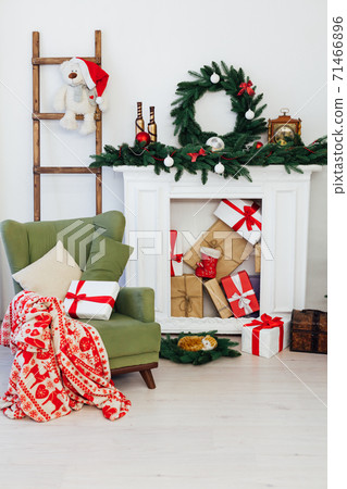 Christmas tree with fireplace interior of the house new year decor gifts 71466896