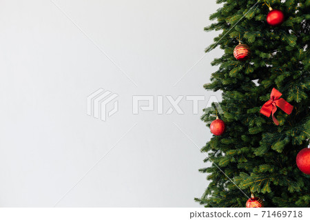 branches of the Christmas tree pine place for the inscription of the new year white background postcard 71469718