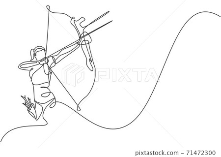 One Continuous Line Drawing Of Young Archer Stock Illustration