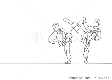 Taekwondo Fight. A hand drawn vector cartoon illustration of 2 guys  fighting. Stock Vector, fighting 