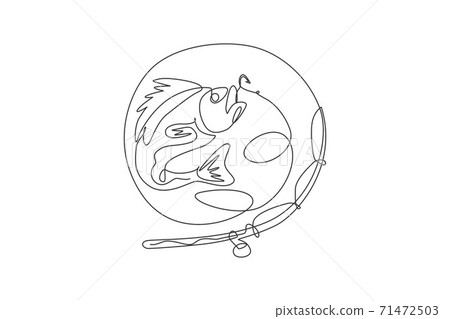 One continuous line drawing of logo symbol icon fishing competition and tournament. Fisherman leisure hobby vacation concept. Dynamic single line draw graphic design vector illustration 71472503