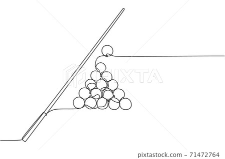 Single continuous line drawing of triangle pyramid balls stack for pool billiards game at billiard room. Indoor sport game concept. Trendy one line draw design vector illustration graphic 71472764