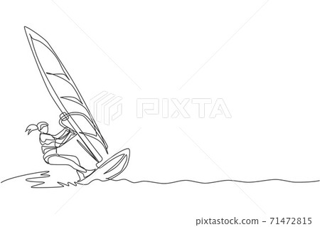 Single Continuous Line Drawing Of Young Sporty Stock Illustration