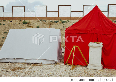 red and white Roman antique tent story 71473891