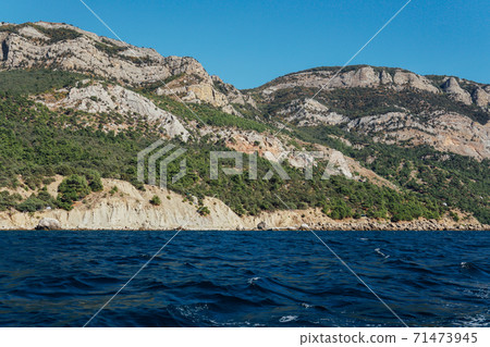 blue sea mountains green forest and sky landscape blue sea mountains green forest and sky landscape 71473945