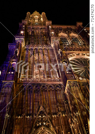 Night view of Strasbourg Cathedral in Alsace, France Night view of Strasbourg Cathedral in Alsace, France 71474270
