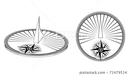 Set of black and white ancient sundials isolated on a white background. Old time dimension. Vector contour object Set of black and white ancient sundials isolated on a white background. Old time dimension. Vector contour object 71479514