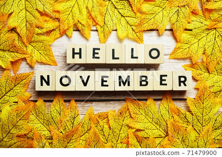 Happy November alphabet letter with maple leaves decoration on wooden background Happy November alphabet letter with maple leaves decoration on wooden background 71479900