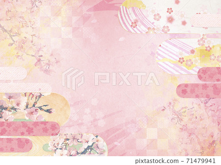 感覺和紙的質地的背景材料春天，櫻花季節[A3尺寸350dpi的XL] 71479941