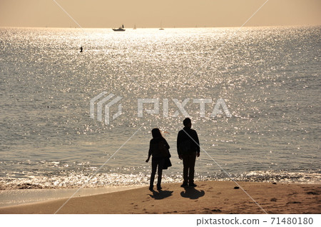 情侶在湘南海灘約會 71480180