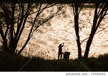 Angler enjoying throwing fishing in the Edo River 71480201
