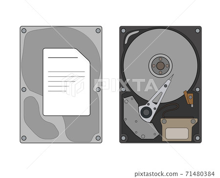 Contour tech illustration of a hard drive with a top view and a cover on a white background. Accessories for the computer. Vector object Contour tech illustration of a hard drive with a top view and a cover on a white background. Accessories for the computer. Vector object 71480384