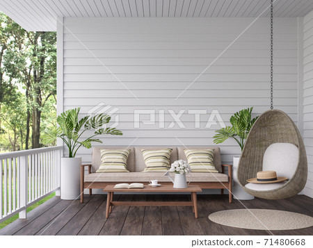 Vintage terrace with nature view 3d render Vintage terrace with nature view 3d render 71480668