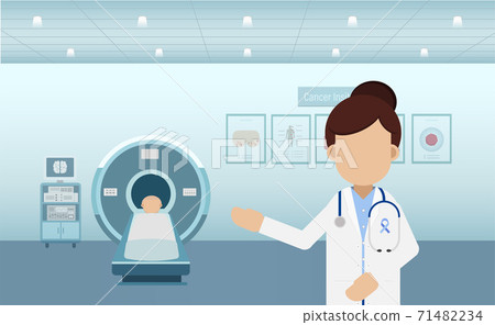 Cancer clinic with doctor and ct scan machine 71482234