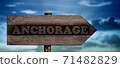 anchorage  sign on wood arrow 71482829