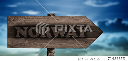 norway sign on wood arrow 71482855