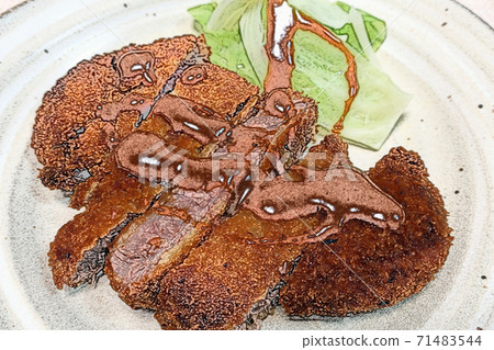 Homely and simple homemade "Japanese black beef here cutlet" colored pencil drawing style 71483544