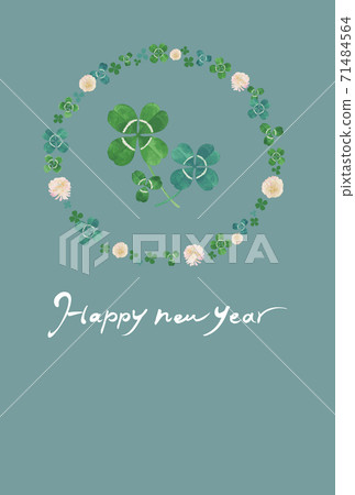 每年可以使用的新年賀卡水彩畫四葉草垂直的藍色背景 單詞 有英語 附錄 無 插圖素材 圖庫