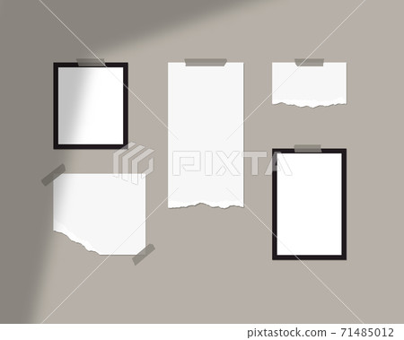 Mood board mockup template. Empty sheets of white paper on the wall with shadow overlay. Mockup vector isolated. Template design. Realistic vector illustration. Mood board mockup template. Empty sheets of white paper on the wall with shadow overlay. Mockup vector isolated. Template design. Realistic vector illustration. 71485012