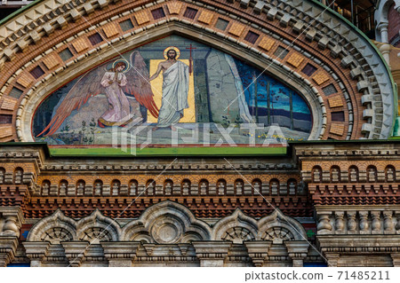 Mosaic orthodox icon on a facade of Church of the Savior on Spilled Blood in St. Petersburg, Russia Mosaic orthodox icon on a facade of Church of the Savior on Spilled Blood in St. Petersburg, Russia 71485211