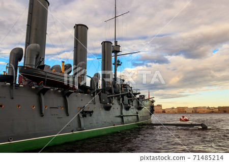 Old revolutionary Aurora cruiser, the symbol of the October revolution, currently preserved as a museum ship on the Neva river in Saint Petersburg, Russia Old revolutionary Aurora cruiser, the symbol of the October revolution, currently preserved as a museum ship on the Neva river in Saint Petersburg, Russia 71485214