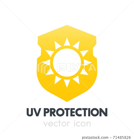UV protection, sun on shield icon, symbol on white 71485826