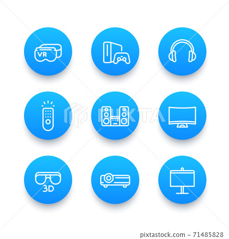 home entertainment system linear blue icons set home entertainment system linear blue icons set 71485828