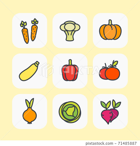 Vegetables icons set, flat style with outline Vegetables icons set, flat style with outline 71485887
