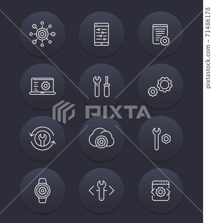 development, settings, configuration line icons - Stock Illustration ...