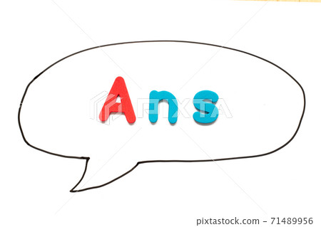 Alphabet letter with word ans (Text speak of answer or abbreviation of automatic nervous system) in black line hand drawing as bubble speech on white board background 71489956