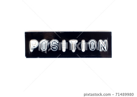 Embossed letter in word position in black banner on white background Embossed letter in word position in black banner on white background 71489980